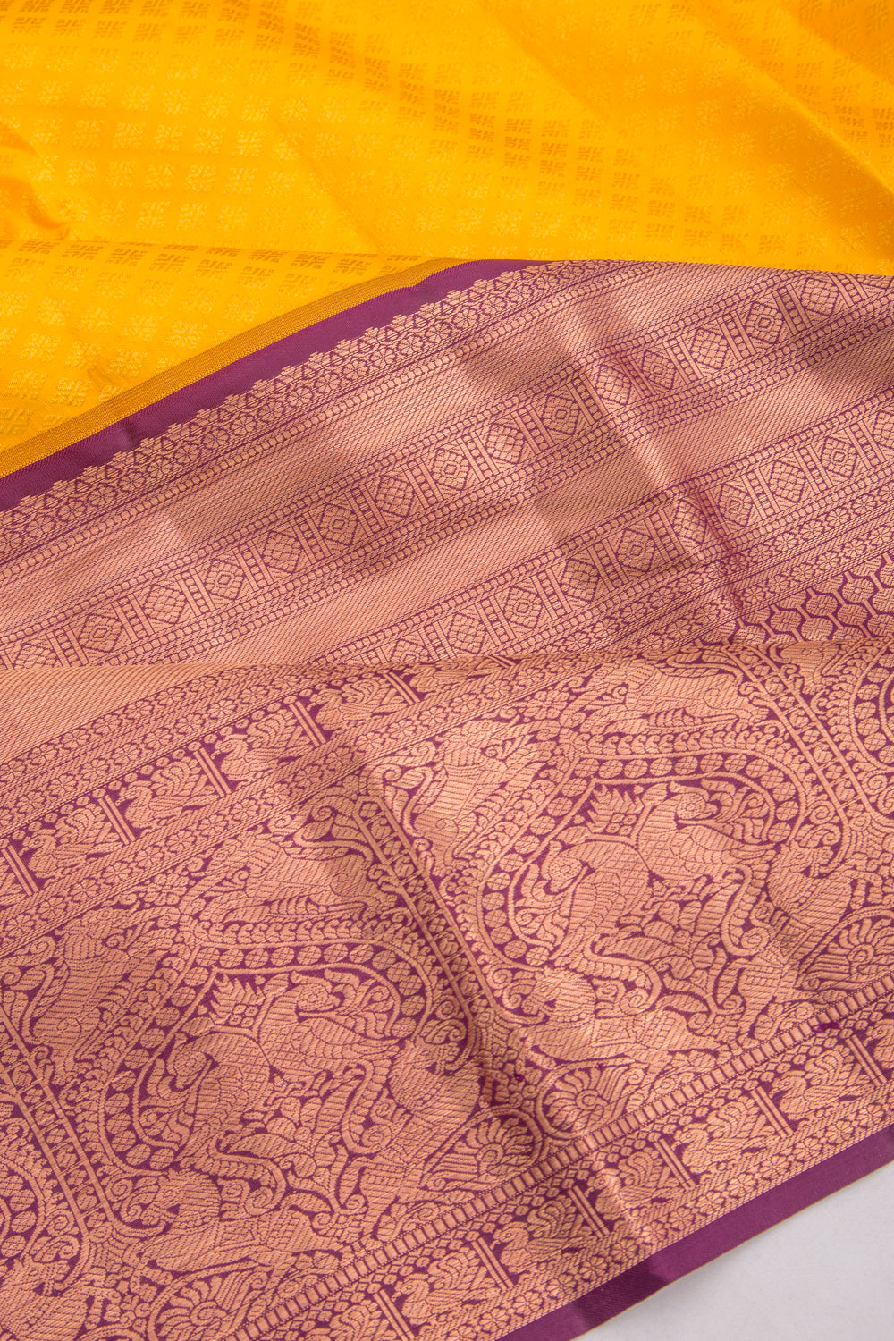 Kanchipuram Silk Brocade Yellow Saree