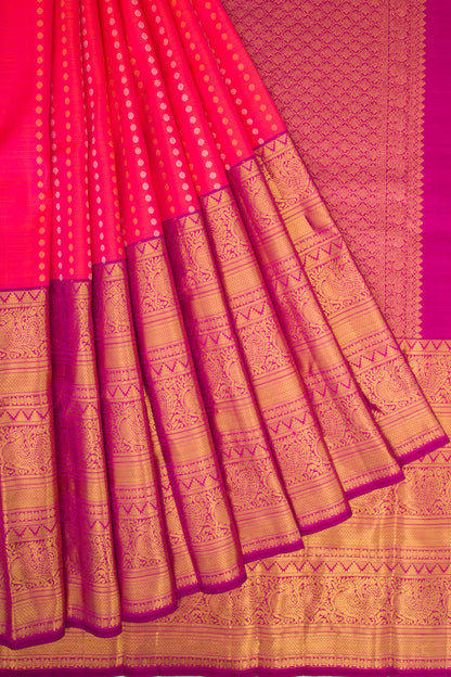 Kanchipuram Silk Butta Dual Tone Pink And Orange Saree
