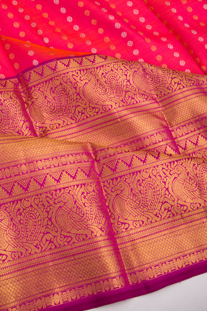 Kanchipuram Silk Butta Dual Tone Pink And Orange Saree