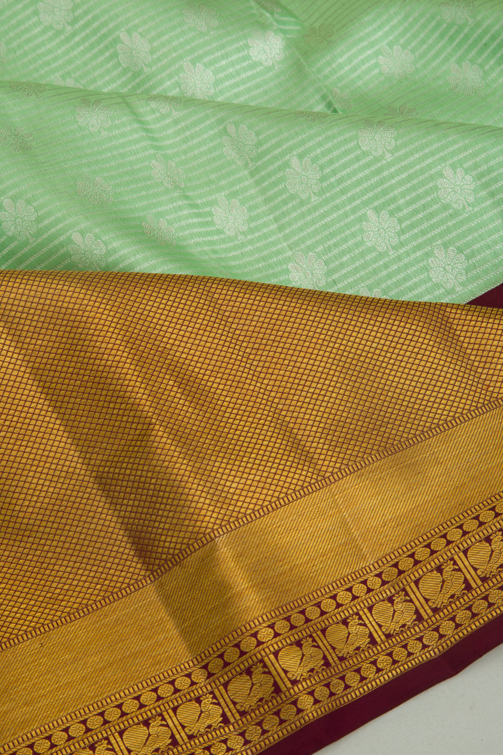 Kanchipuram Silk Lines and Butta Pastel Green Saree