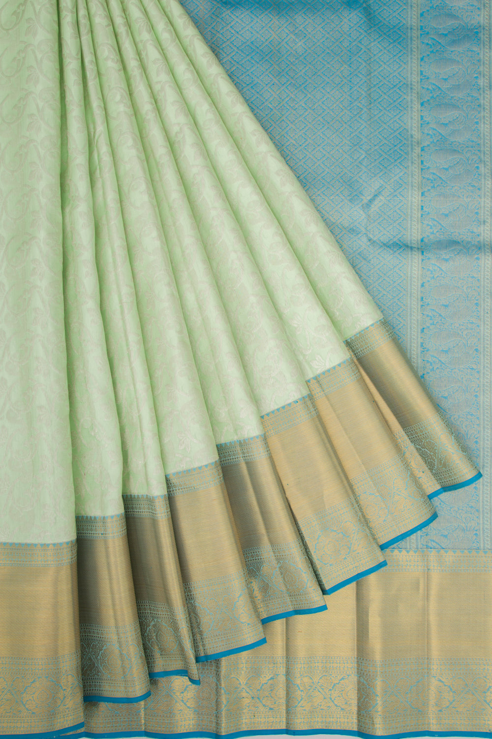 Kanchipuram Silk Jaal Pastel Green Saree
