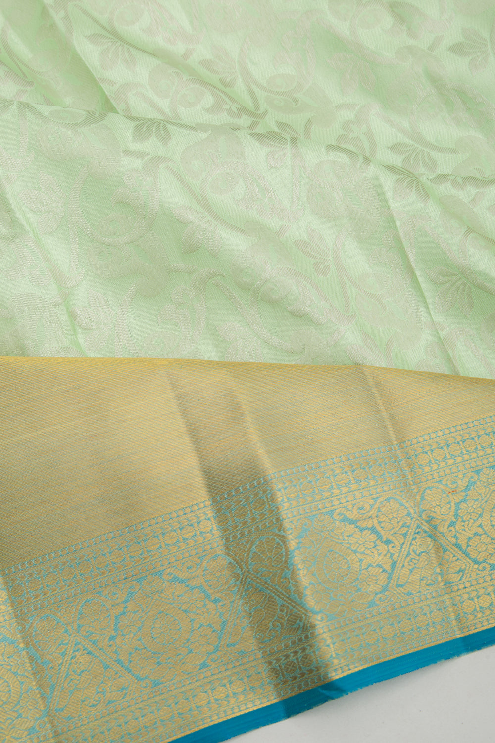 Kanchipuram Silk Jaal Pastel Green Saree
