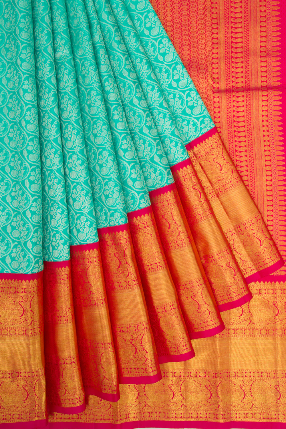 Kanchipuram Silk Brocade Sea Green Saree