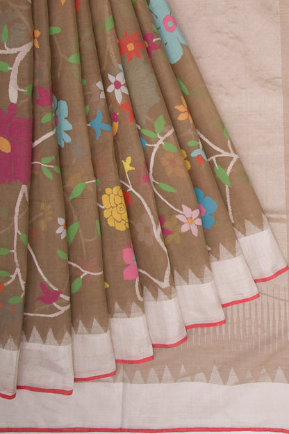 Ponduru Handspun Cotton All Over Jamdani Brown Saree