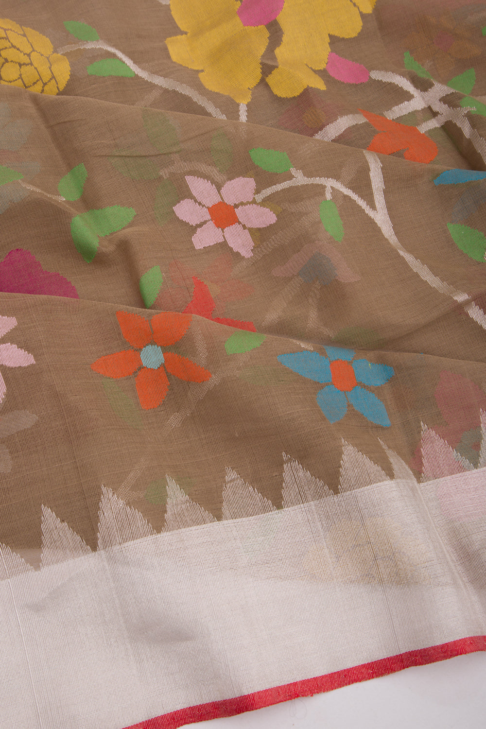 Ponduru Handspun Cotton All Over Jamdani Brown Saree