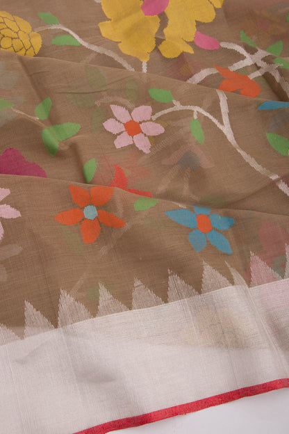 Ponduru Handspun Cotton All Over Jamdani Brown Saree