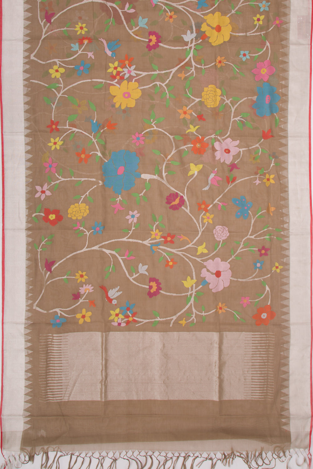 Ponduru Handspun Cotton All Over Jamdani Brown Saree