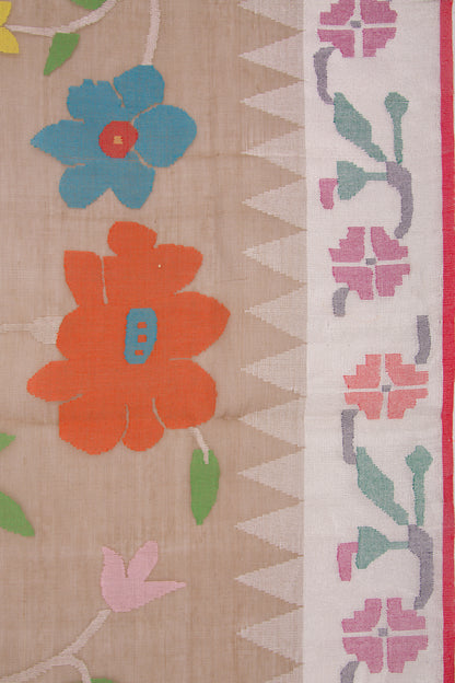 Ponduru Handspun Cotton All Over Jamdani Chiku Brown Saree