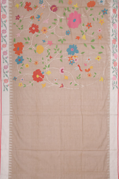 Ponduru Handspun Cotton All Over Jamdani Chiku Brown Saree