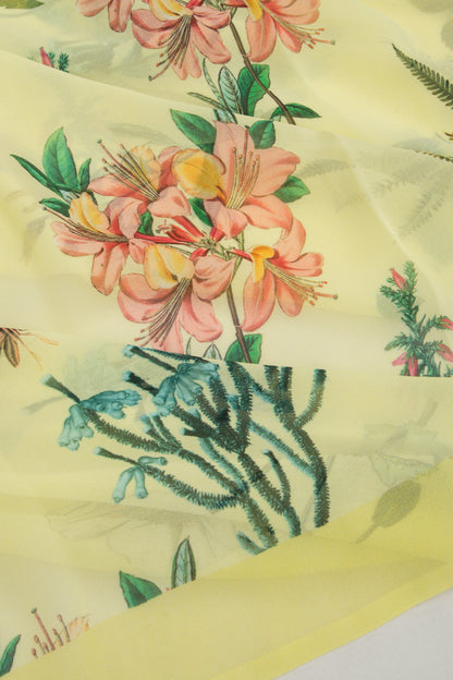 Georgette Floral Printed Pastel Yellow Saree