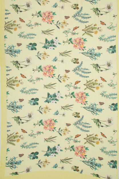 Georgette Floral Printed Pastel Yellow Saree