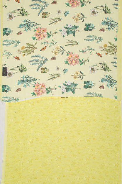 Georgette Floral Printed Pastel Yellow Saree