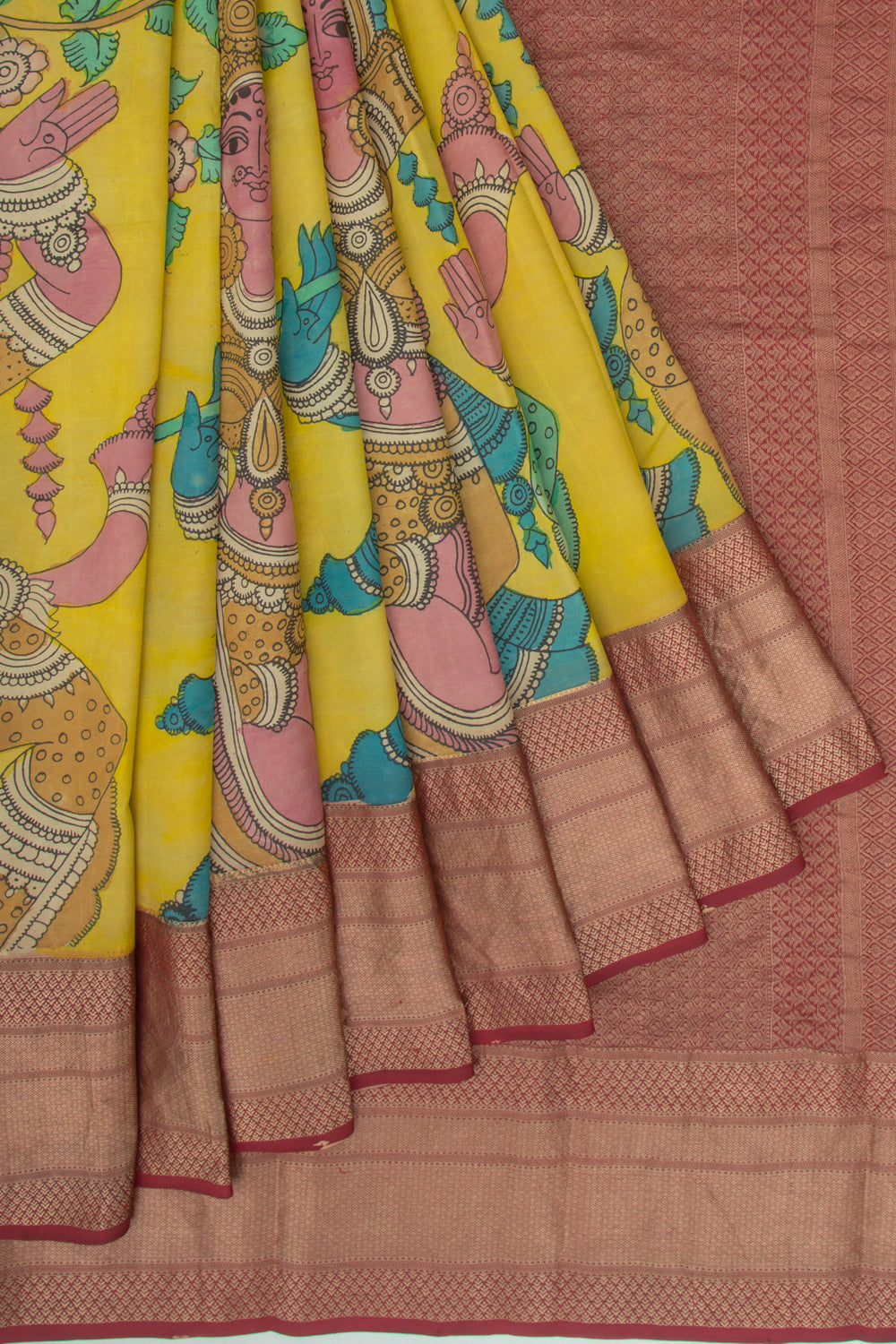 Kanchipuram Silk Printed Yellow Saree
