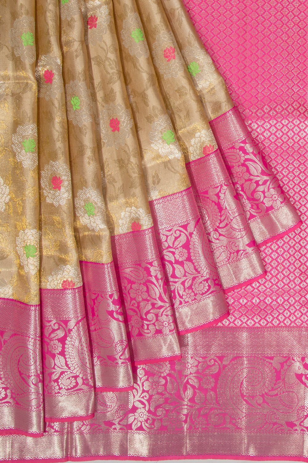 Kanchipuram Silk Tissue Jaal Gold Saree