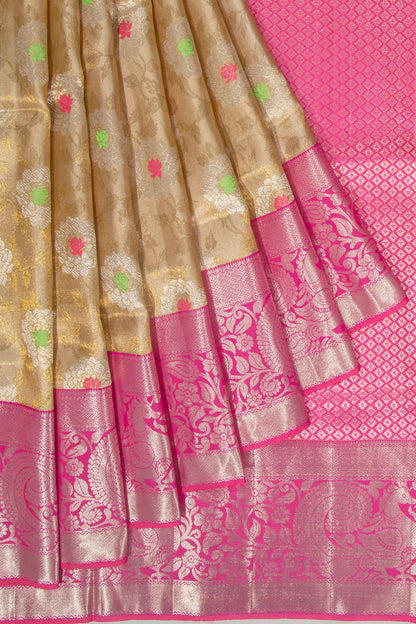 Kanchipuram Silk Tissue Jaal Gold Saree