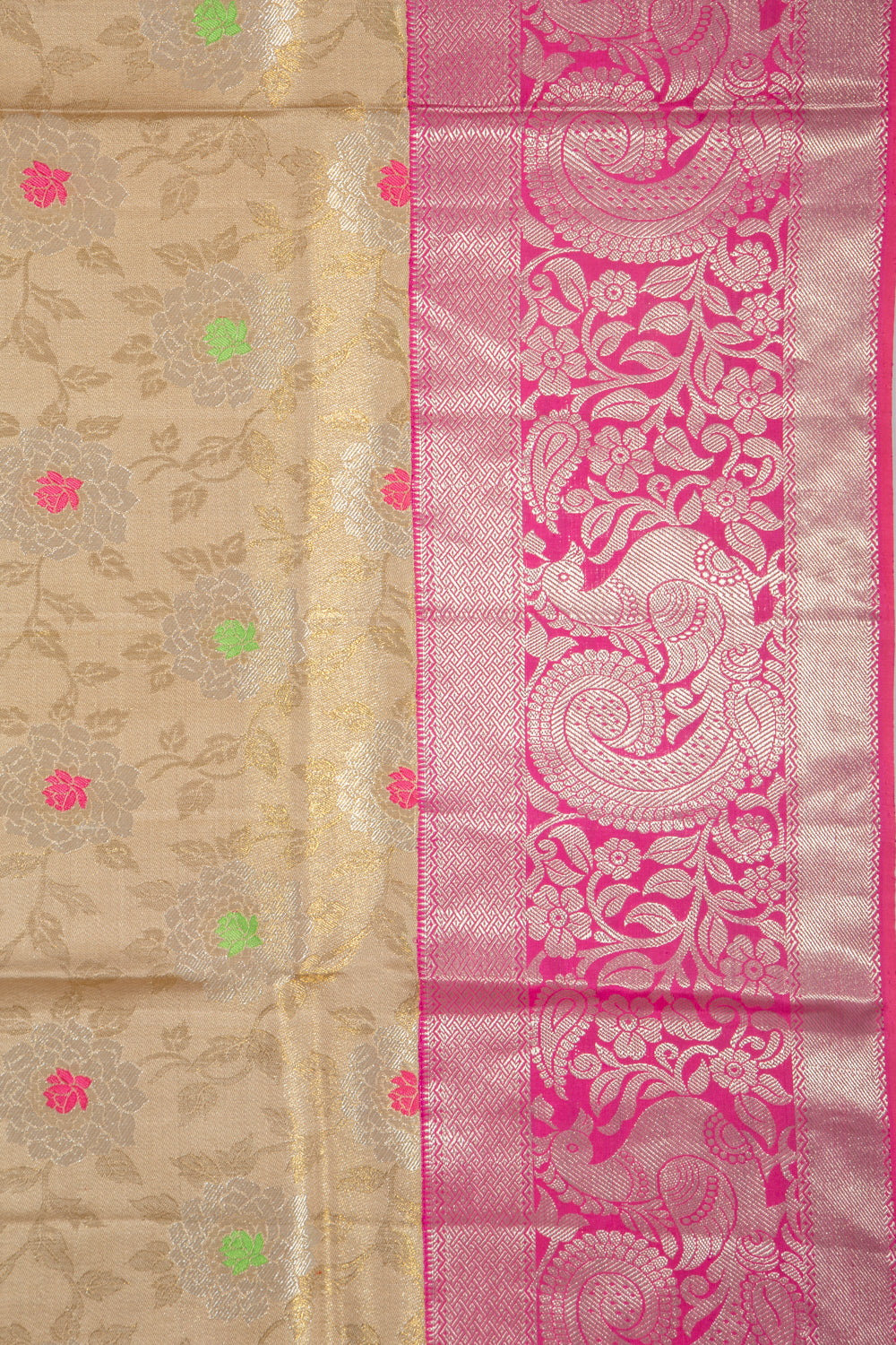 Kanchipuram Silk Tissue Jaal Gold Saree