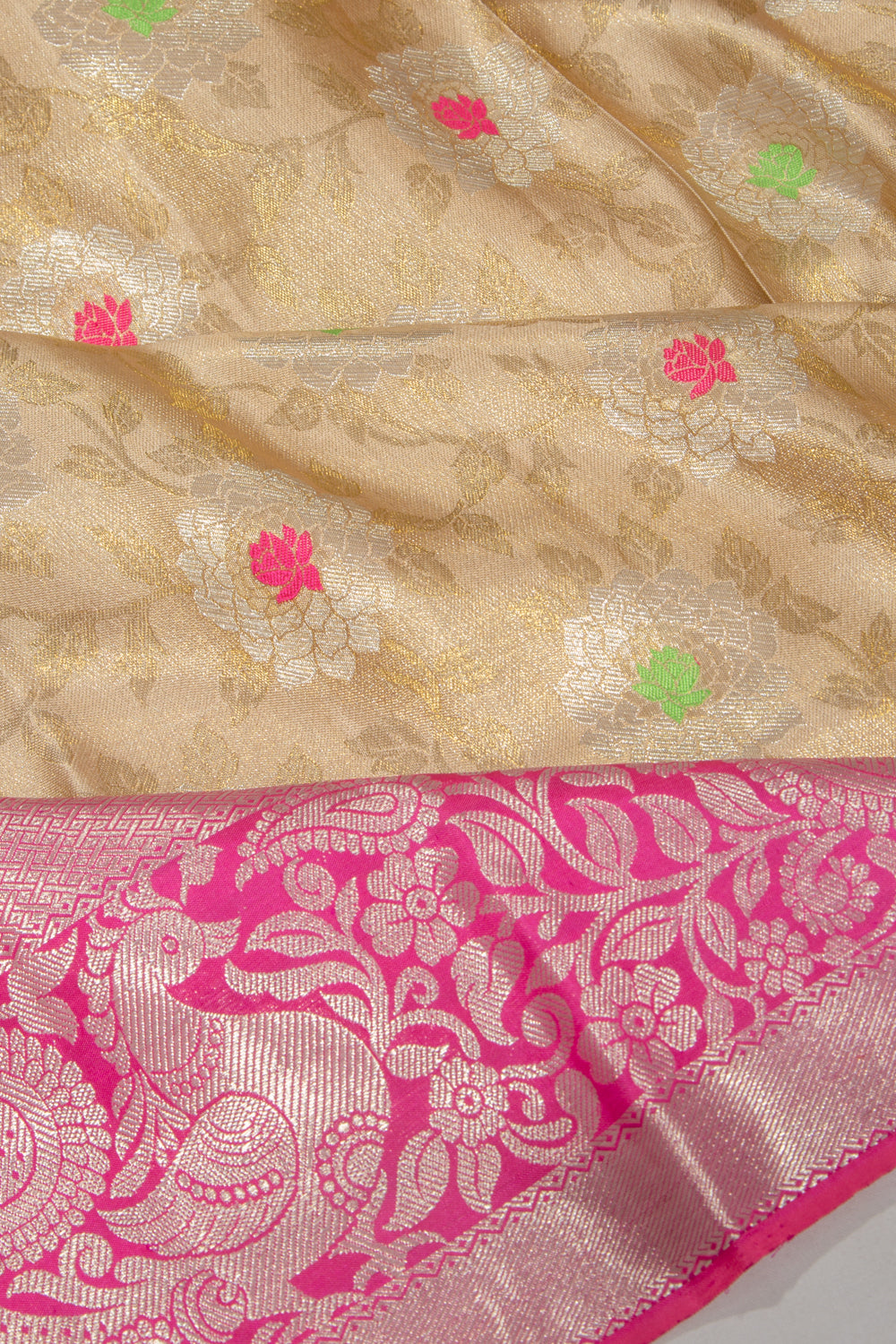Kanchipuram Silk Tissue Jaal Gold Saree