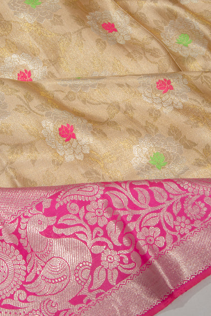 Kanchipuram Silk Tissue Jaal Gold Saree