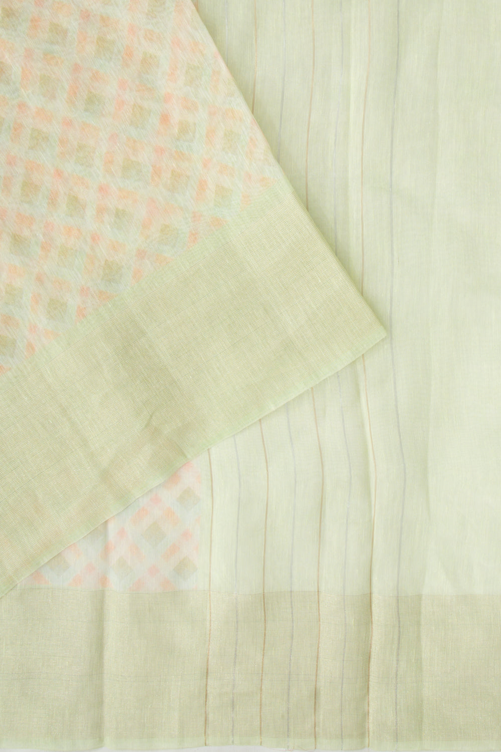 Linen Geometrical Printed Pastel Green Saree