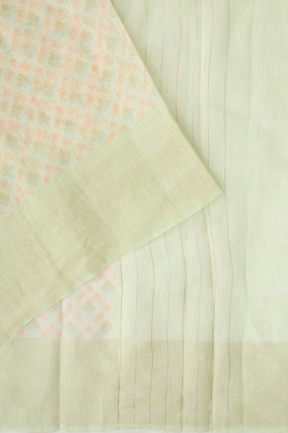 Linen Geometrical Printed Pastel Green Saree