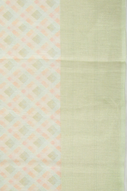 Linen Geometrical Printed Pastel Green Saree