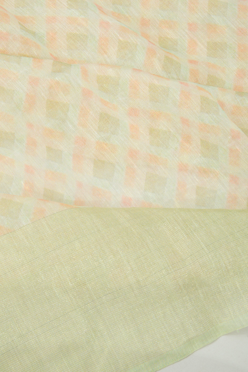 Linen Geometrical Printed Pastel Green Saree