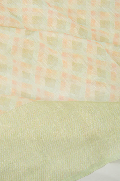 Linen Geometrical Printed Pastel Green Saree