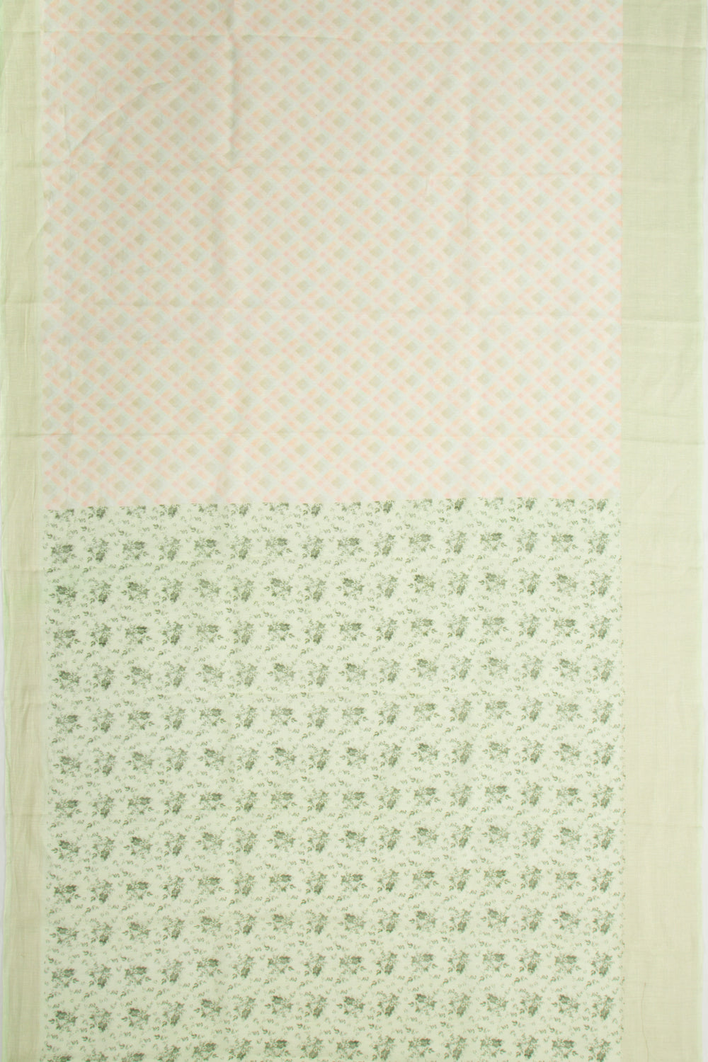 Linen Geometrical Printed Pastel Green Saree