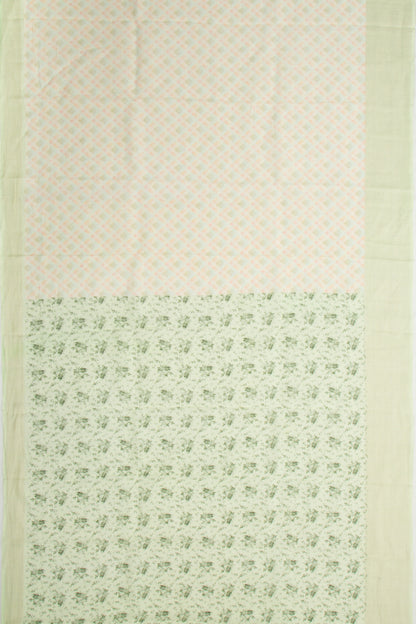 Linen Geometrical Printed Pastel Green Saree