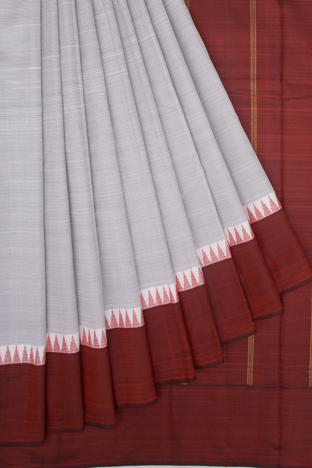 Kanchipuram Silk Horizontal Lines White Saree