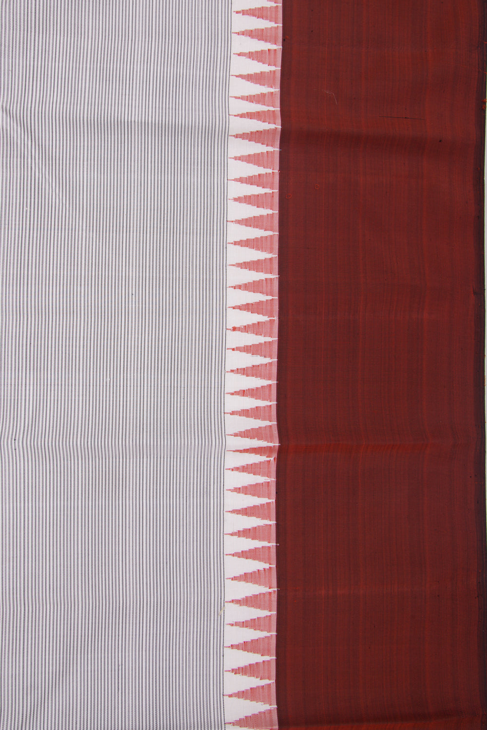 Kanchipuram Silk Horizontal Lines White Saree