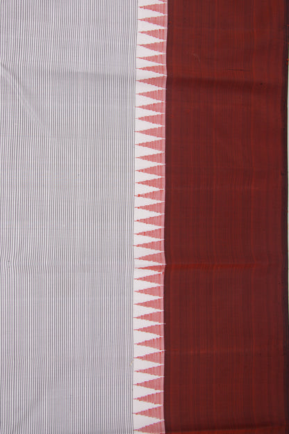 Kanchipuram Silk Horizontal Lines White Saree
