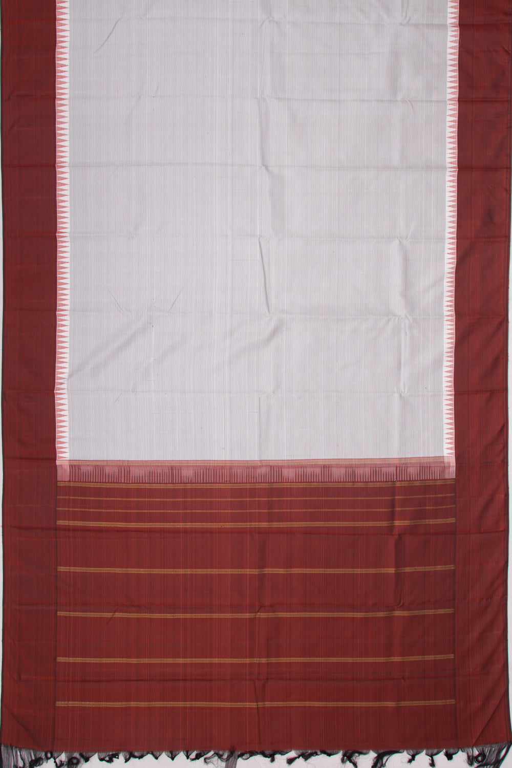 Kanchipuram Silk Horizontal Lines White Saree