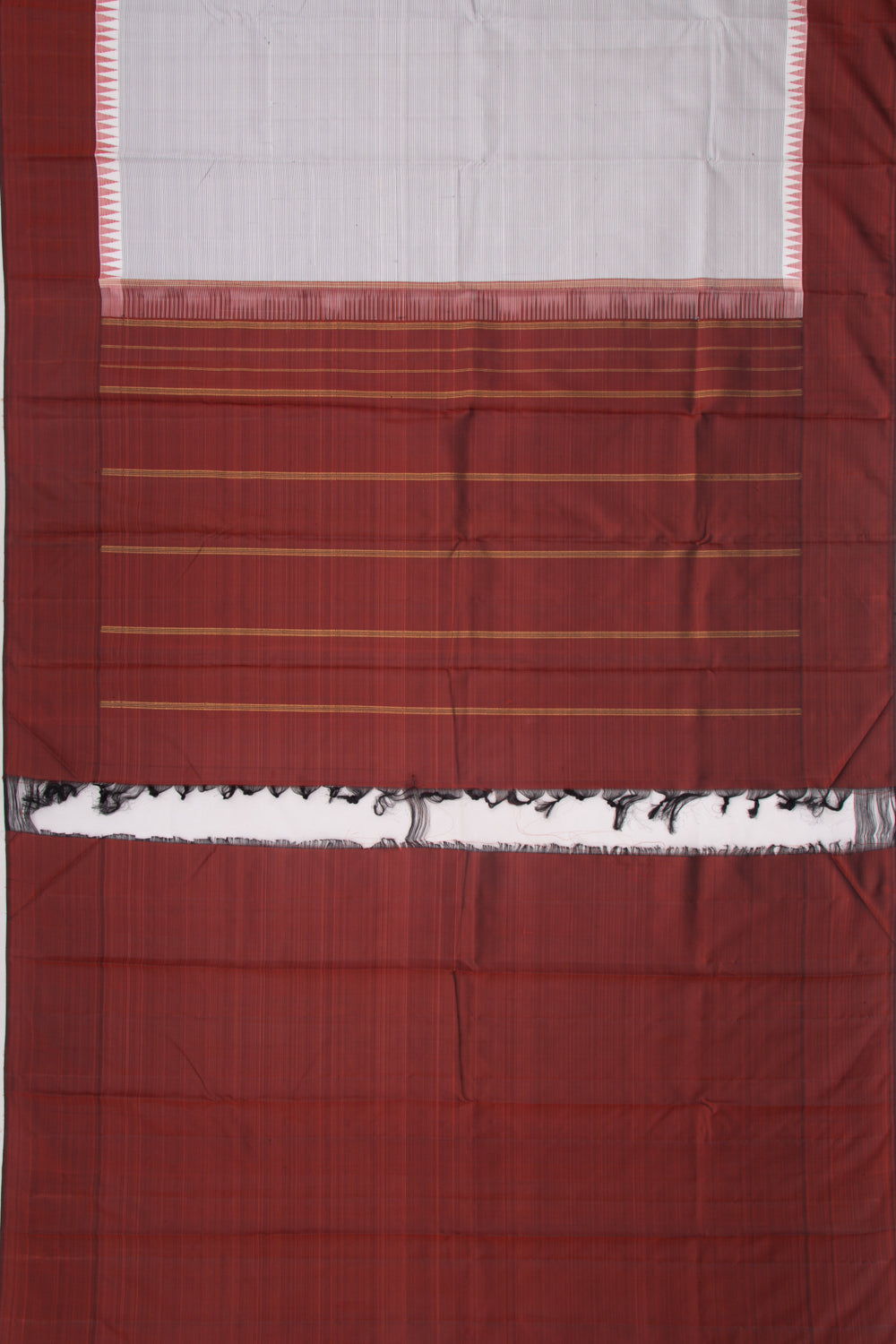 Kanchipuram Silk Horizontal Lines White Saree