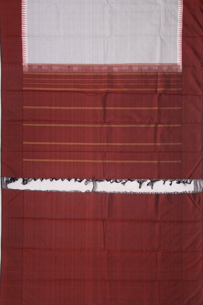 Kanchipuram Silk Horizontal Lines White Saree