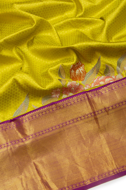 Kanchipuram Silk Brocade Green Saree With Cut Work
