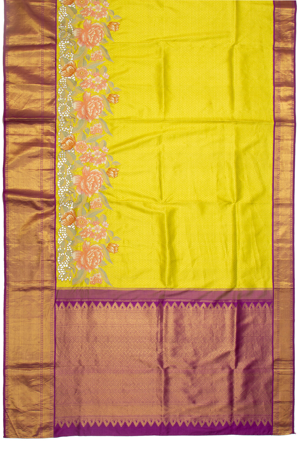 Kanchipuram Silk Brocade Green Saree With Cut Work