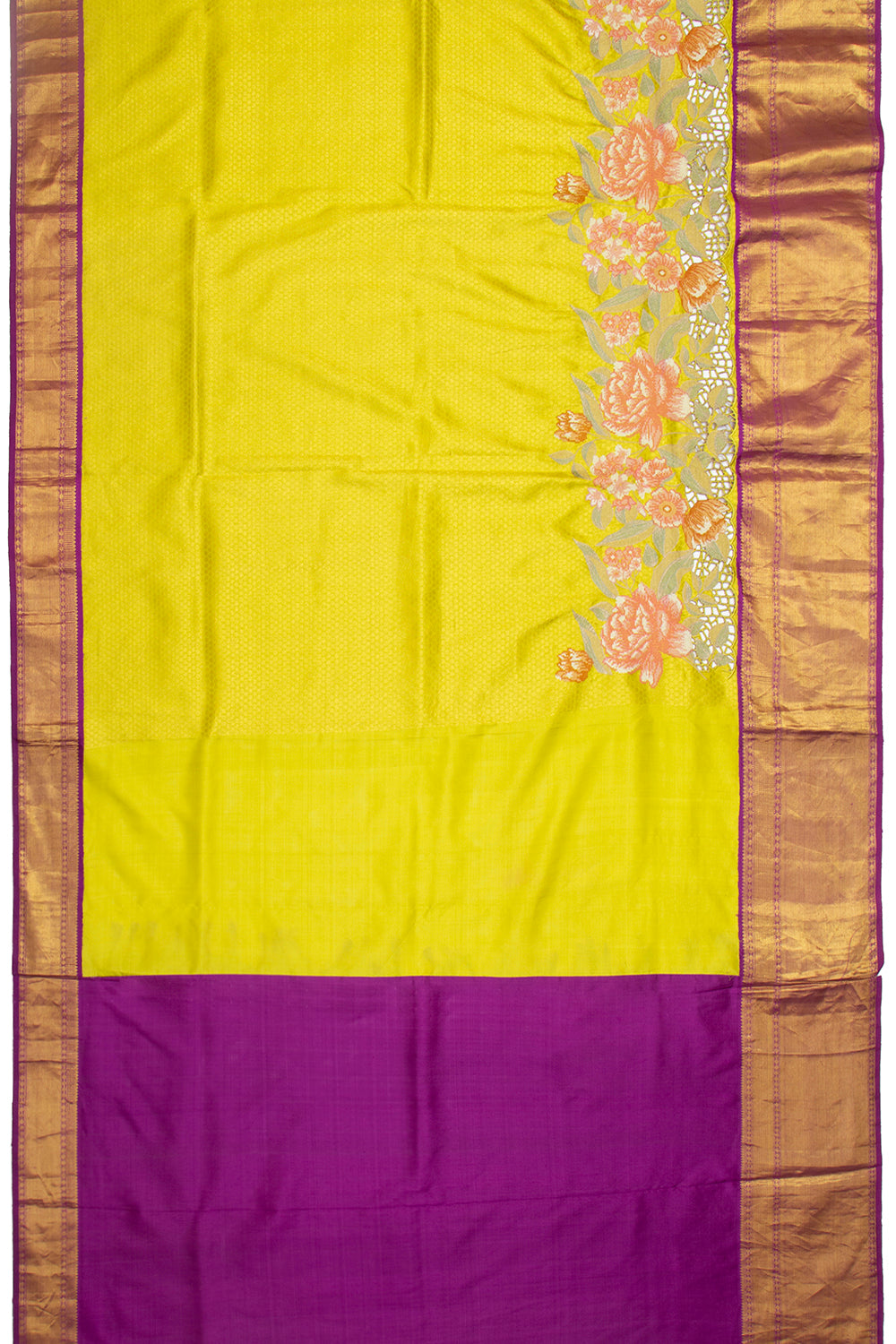 Kanchipuram Silk Brocade Green Saree With Cut Work