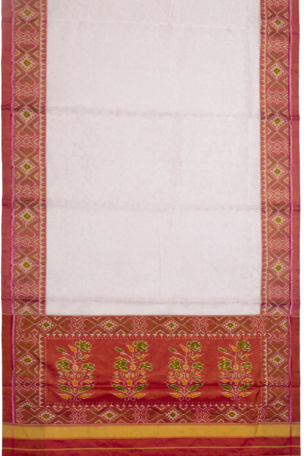 Lucknow Chikankari Organza White Saree With Rajkot Ikat Border