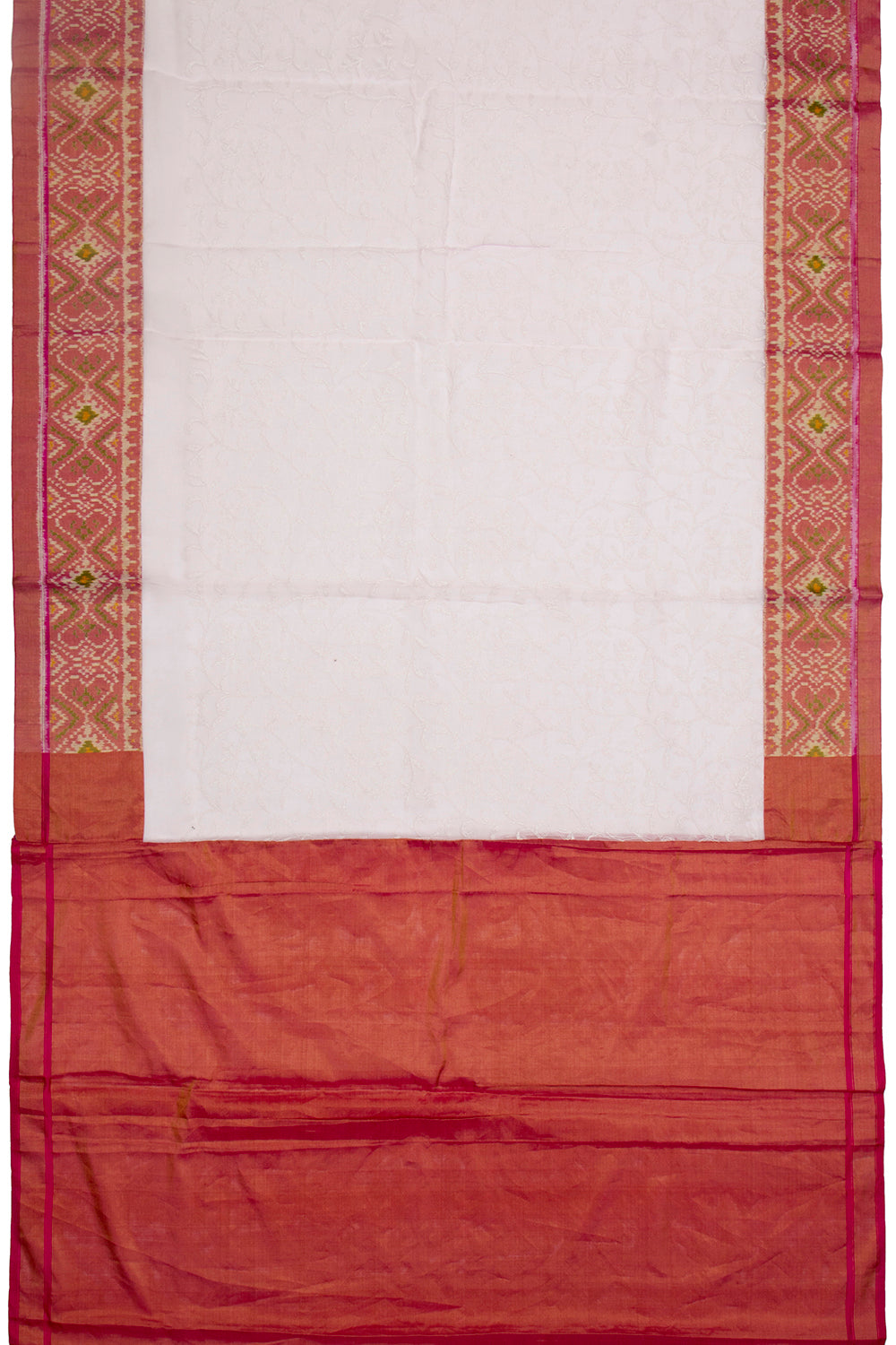 Lucknow Chikankari Organza White Saree With Rajkot Ikat Border