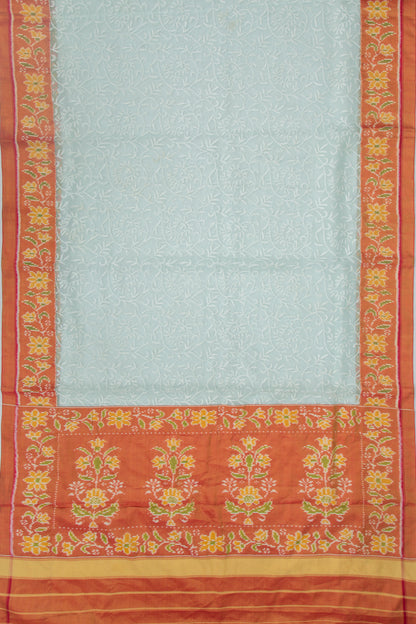 Lucknow Chikankari Organza Blue Saree With Rajkot Ikat Border