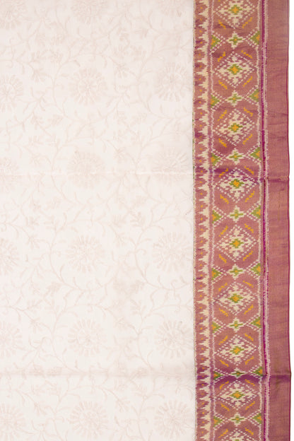 Lucknow Chikankari Organza Off-White Saree With Rajkot Tissue Ikat Border