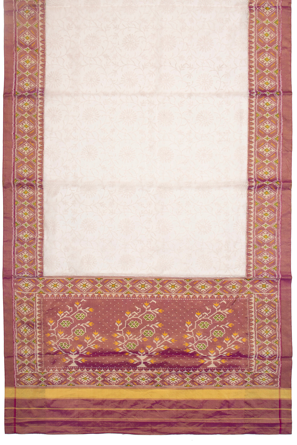 Lucknow Chikankari Organza Off-White Saree With Rajkot Tissue Ikat Border