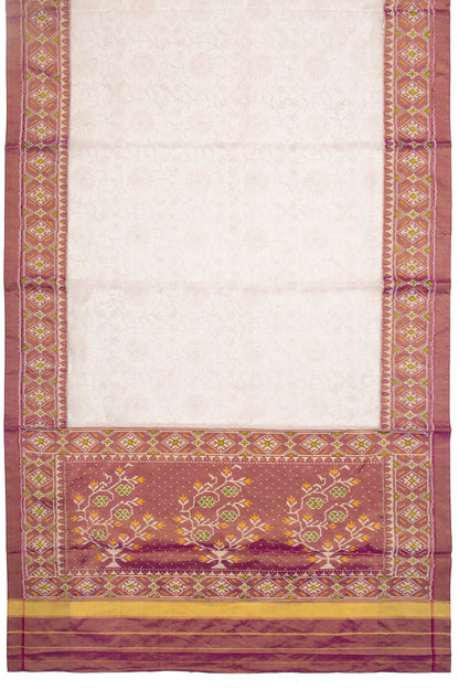 Lucknow Chikankari Organza Off-White Saree With Rajkot Tissue Ikat Border