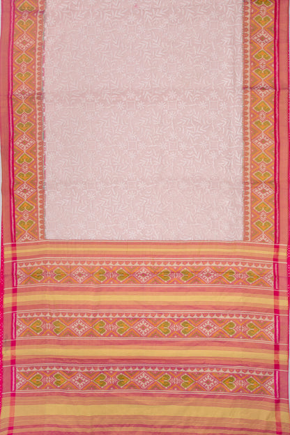 Lucknow Chikankari Organza Pink Saree With Rajkot Ikat Border