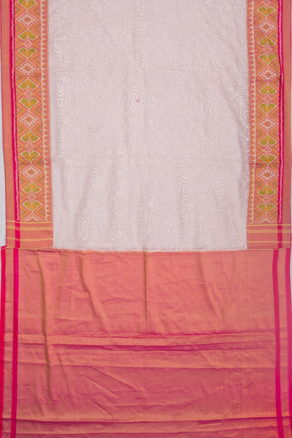Lucknow Chikankari Organza Pink Saree With Rajkot Ikat Border