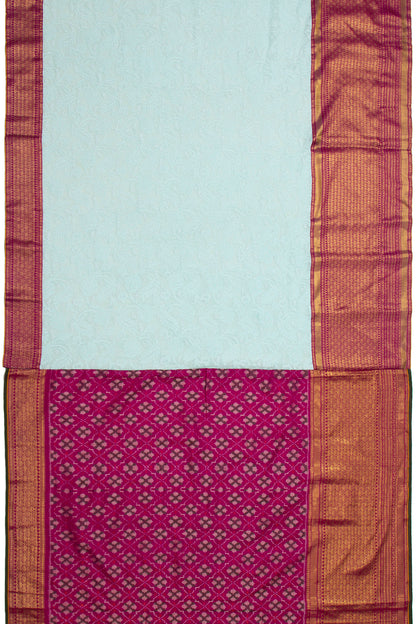 Lucknow Chikankari Georgette Aqua Blue Saree With Attached Kanchipuram Border And Pallu