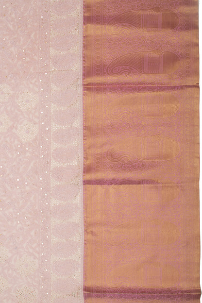 Lucknow Chikankari Georgette Baby Pink Saree With Kanchi Border