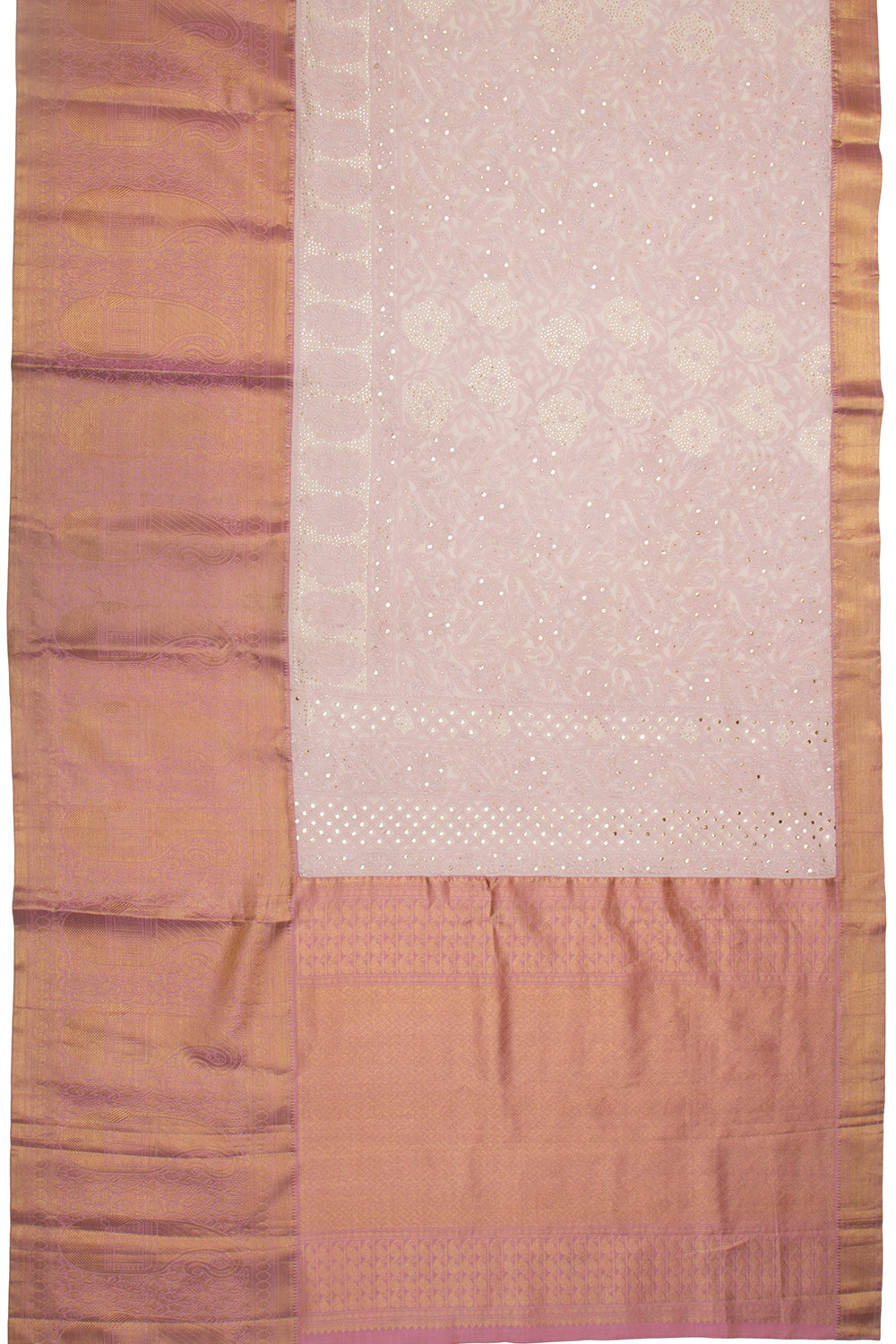 Lucknow Chikankari Georgette Baby Pink Saree With Kanchi Border