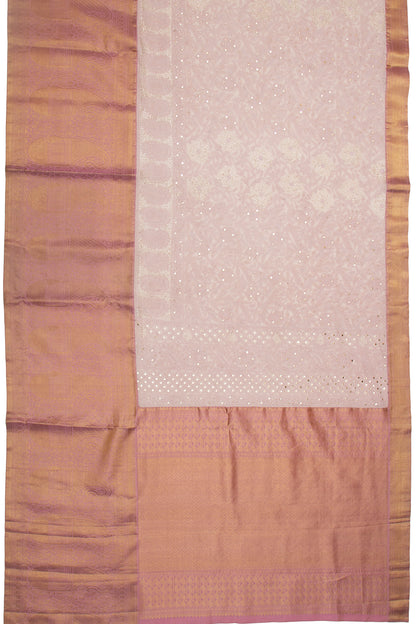 Lucknow Chikankari Georgette Baby Pink Saree With Kanchi Border